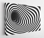 Vector optische kunst illusie van gestreepte geometrische zwart-wit abstracte lijn oppervlak met vloeiende als een hypnotische wormgat tunnel. Optische illusie stijl ontwerp. - Mod