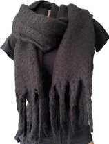 Lange Warme Dames Sjaal - Effen - Extra Dikke Kwaliteit - Zwart - 195 x 53 cm (21-28851)
