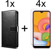 Samsung A03S Hoesje  Samsung Galaxy A03S hoesje bookcase met pasjeshouder zwart wallet case portemonnee book case cover - 4x Samsung A03S Screenprotector