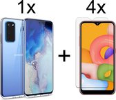 Samsung A03S Hoesje - Samsung Galaxy A03S hoesje transparant case siliconen hoesjes cover hoes - 4x Samsung A03S Screenprotector