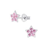 Joy|S - Zilveren ster oorbellen - 6.5 mm - roze kristal