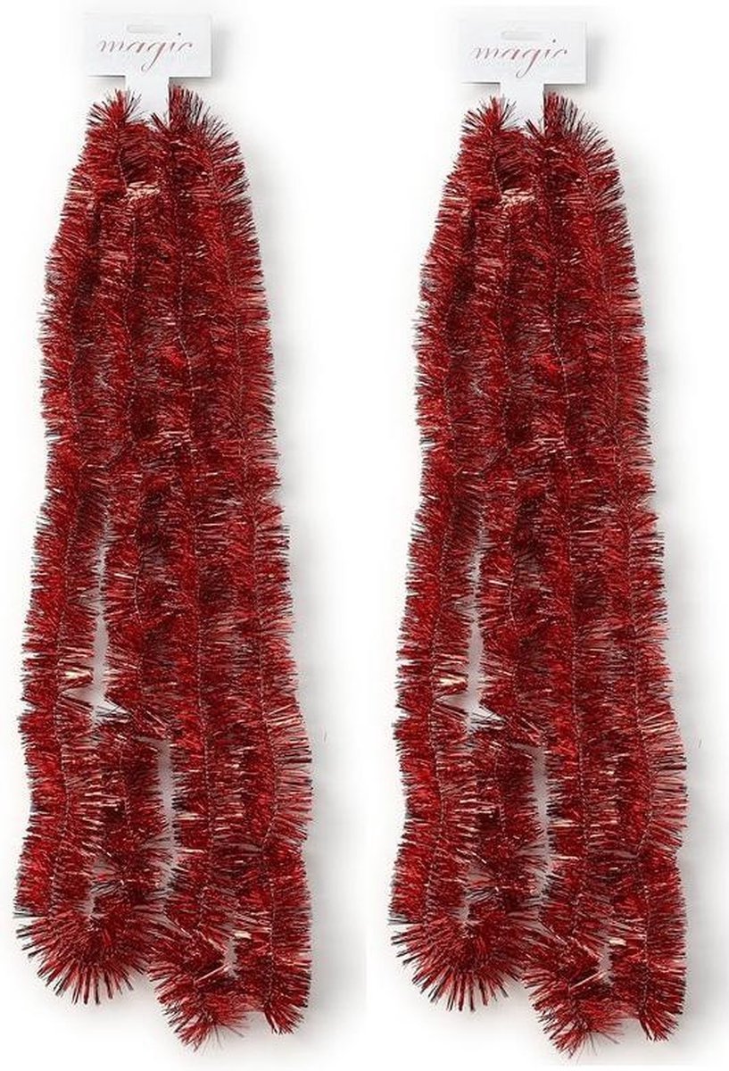 6x stuks kerstslinger rood 270 cm - Guirlande folie lametta - Rode kerstboom versieringen