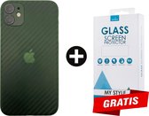 Backcase Carbon Hoesje iPhone 11 Groen - Gratis Screen Protector - Telefoonhoesje - Smartphonehoesje