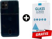 Crystal Backcase Transparant Shockproof Met Pasjeshouder Hoesje iPhone 11 Blauw - Gratis Screen Protector - Telefoonhoesje - Smartphonehoesje
