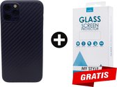 Backcase Carbon Hoesje iPhone 11 Pro Blauw - Gratis Screen Protector - Telefoonhoesje - Smartphonehoesje