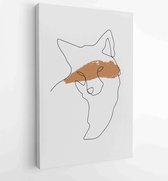 Aardetinten dierlijke lijn kunst achtergronden ingesteld met vos en wolf. Abstract kunstontwerp voor print, omslag, behang, minimale en natuurlijke kunst aan de muur. 3 - Moderne s