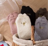 Fluffy warme sokken dames - 3 paar - huissokken random / mix - roze - wit - grijs - print kat met oortjes - 36-40 - winter sokken - dikke sokken