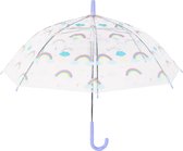 Kinderparaplu voor jongens en meisjes - Regenboog - Blauw - Wit - Transparant - Wolkjes  - Paraplu voor kinderen - Kinder