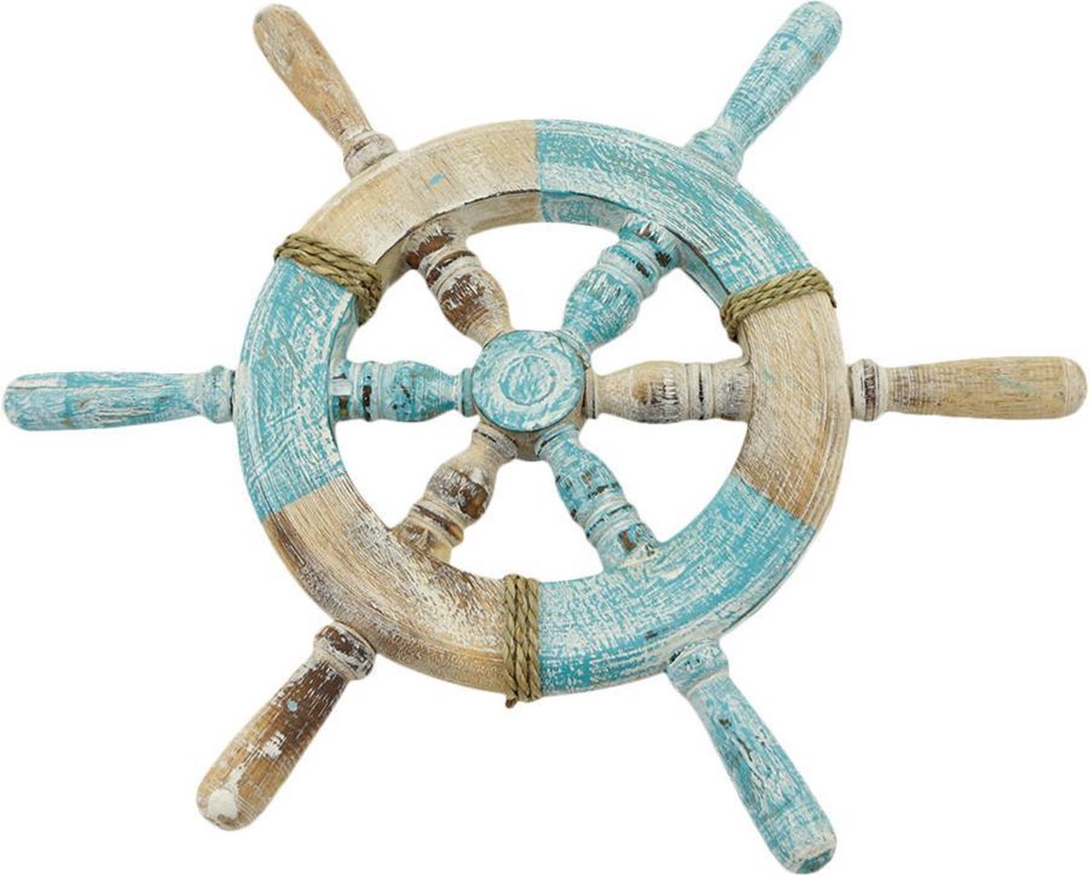 Wanddecoratie - Roer - Hout - Turquoise - 42x42x3 cm - Indonesie - Sarana - Fairtrade