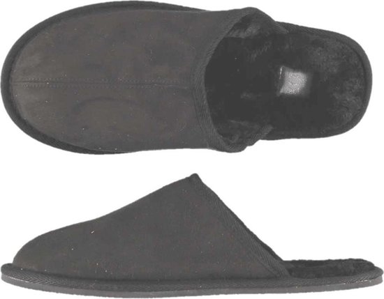 Heren instap slippers/pantoffels met bond antraciet maat 41-42