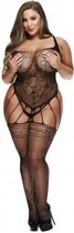 Baci - Strappy Visnet Catsuit Met Jarretel Look - Curvy