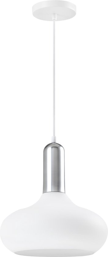 QUVIO Hanglamp retro - Lampen - Plafondlamp - Verlichting - Verlichting plafondlampen - Keukenverlichting - Lamp - E27 fitting - Met 1 lichtpunt - Voor binnen - Metaal - Aluminium - D 25 cm - Wit en zilver