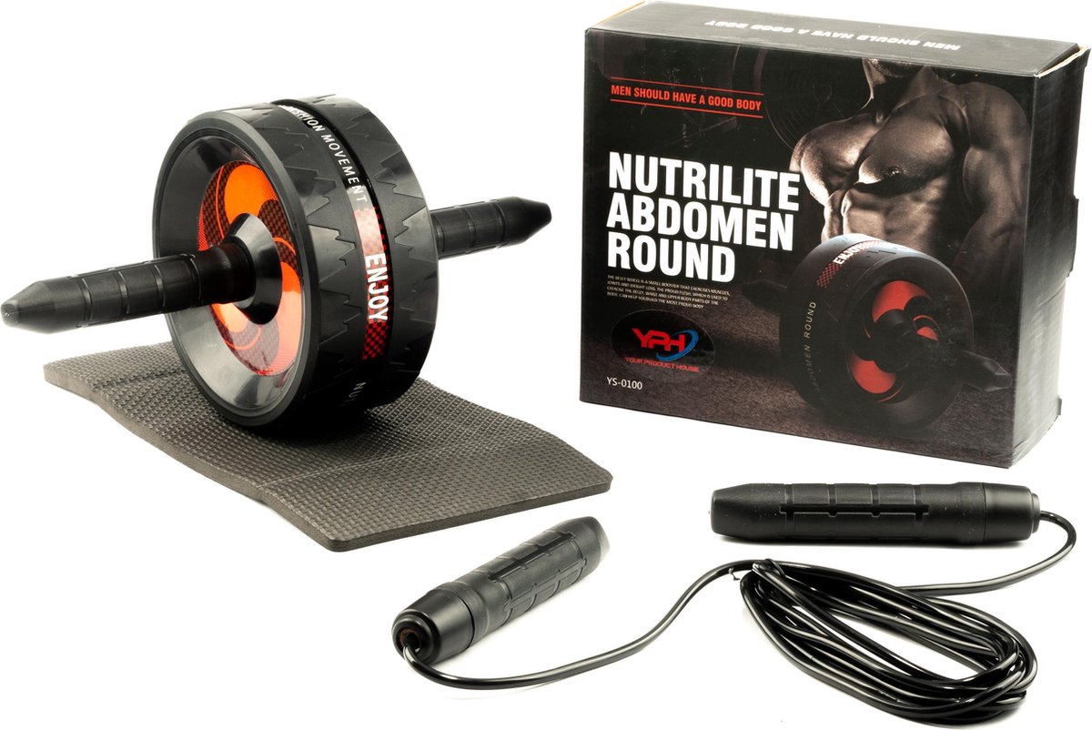 Ab Roller met Kniematje en Gratis Springtouw - Ab Wheel - Buikspiertrainer