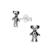 Joy|S - Zilveren beer oorbellen - geoxideerd - 5 x 9 mm - teddybeer