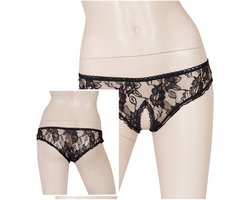 Cottelli Collection –  Slipje met Open Kruis voor Spannende Dates met Bloemen Motief – Maat L - Zwart