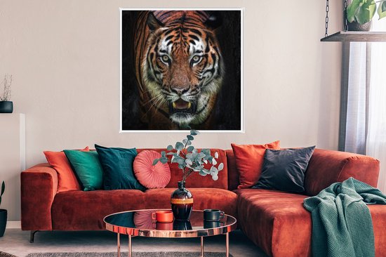 Poster Tigre de Sumatra grognant papier 100x100 cm - Tirage photo sur Poster (décoration murale salon / chambre) / Poster Animaux sauvages