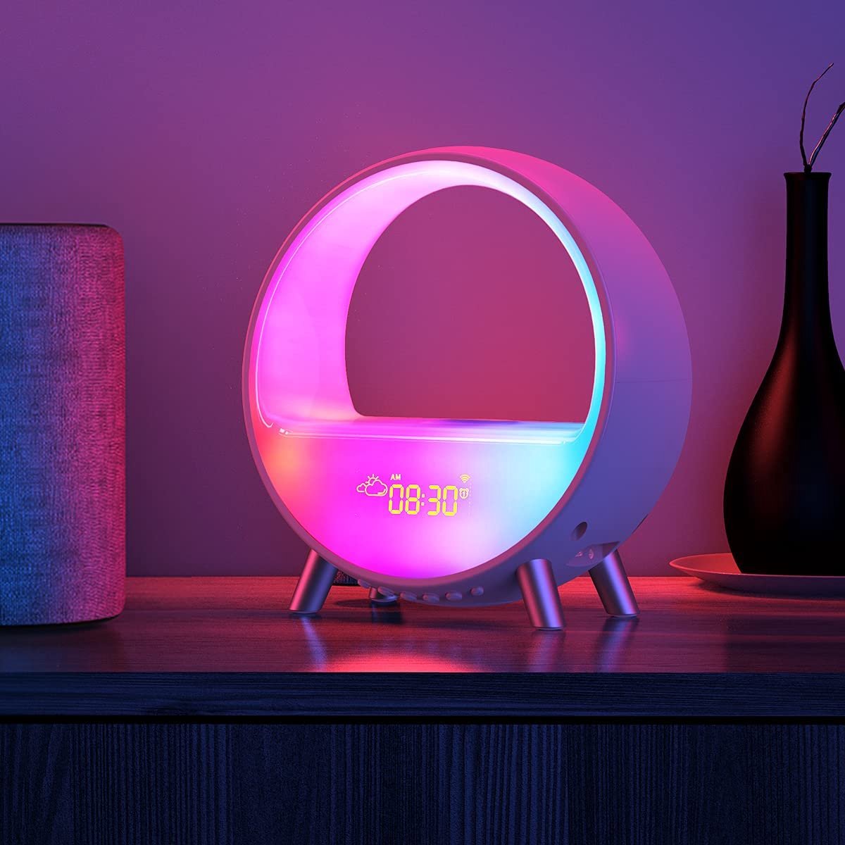 Enceinte Bluetooth Reveil Veilleuse, Lampe de Chevet Tactile avec Machine à  Bruit Blanc, Haut-Parleur Bluetooth