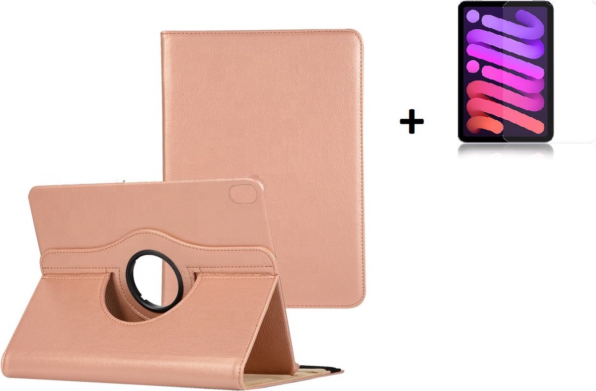 Hoesje iPad Mini 6 2021 - Screenprotector iPad Mini 6 2021 - 8.3 inch - Tablet Cover Book Case Rose Goud + Tempered Glass