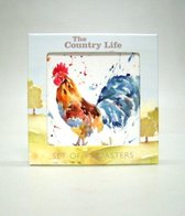Country life - Luxe onderzetters - Set van 4 - Haan - Kurk/kunststof