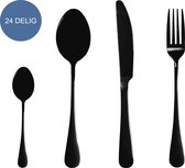 Krumble Bestekset 24 delig - 6 personen - Bestek bestaat uit een mes, vork, eetlepel en dessertlepel - Bestek set halfmat - Dinermes - Tafellepel - Staal - Zwart