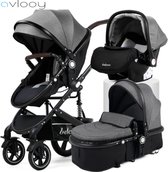 Belecoo premium Baby Buggy 3 in 1 | Baby Wagen | Kinderwagen met stoel en wieg | Hoge Kwaliteit | Grijs