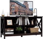c90 - Houten tv-meubel, tv-tafel tv-kast tv-plank, voor TV's tot 55 inch, 3-laags entertainment center met opbergplanken, industriële rustieke tv lowboard voor woonkamer & slaapkam