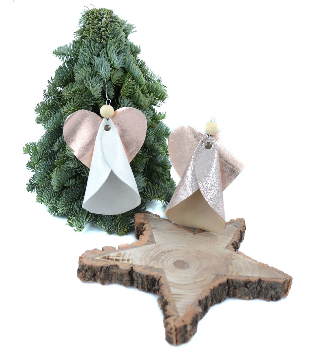 Skinsbynature Kerst engel van leer een set van 2 stuks, kunstwerkje voor in je kerstboom