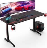 VANSPACE Gaming bureau - T-vorm koolstofvezel oppervlak gamer tafel-met Bekerhouder en Hoofdtelefoonhaak-voor PS4 PS5 - Zwart