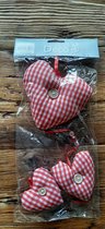 Retro Hanger 3 x Hart Stof Retro2, kerstmis, kersthanger, kerstdecoratie rood/wit decoratiehanger