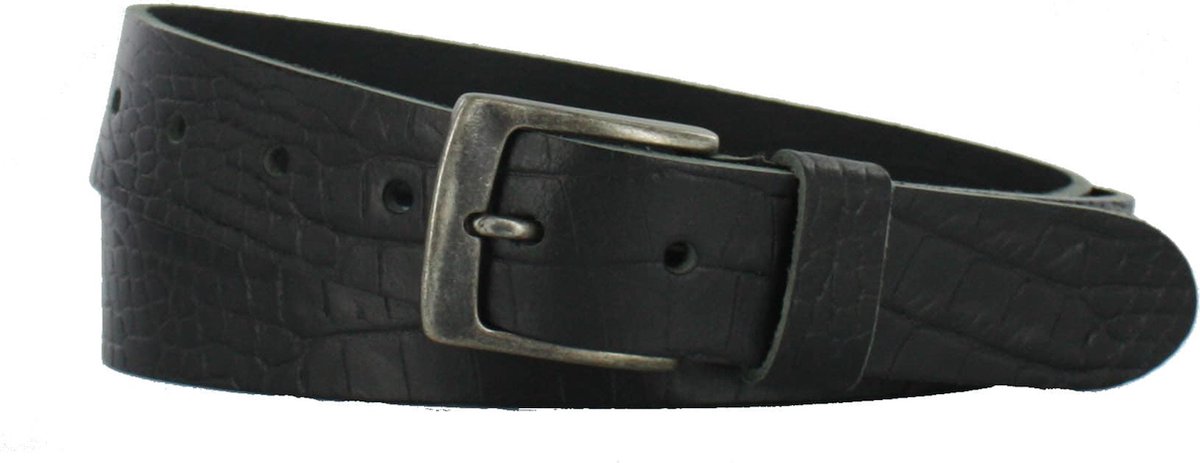 Leren Riem Heren/Dames Krokoprint | 3.5cm breed | Riemmaat: 105cm (totale lengte: 120cm) | 100% echt leer | Kleur: zwart | Nikkelvrije gesp
