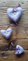 retro hanger 3 x hart stof retro2, kerstmis, kersthanger, kerstdecoratie paars/ wit decoratiehanger