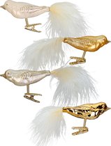 Set van 8 - Gouden en Champagne Kerstboomdecoratie Vogeltjes op een clip - 8 cm