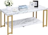 LUXGOODS Moderne salontafel, kunst marmeren accent tafel cocktailtafel met metalen poten, 2 lagen woonkamer salontafel marmerlook, 100 x 49,5 x 45 cm