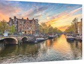 De Amsterdamse grachtengordel bij zonsondergang - Foto op Dibond - 90 x 60 cm