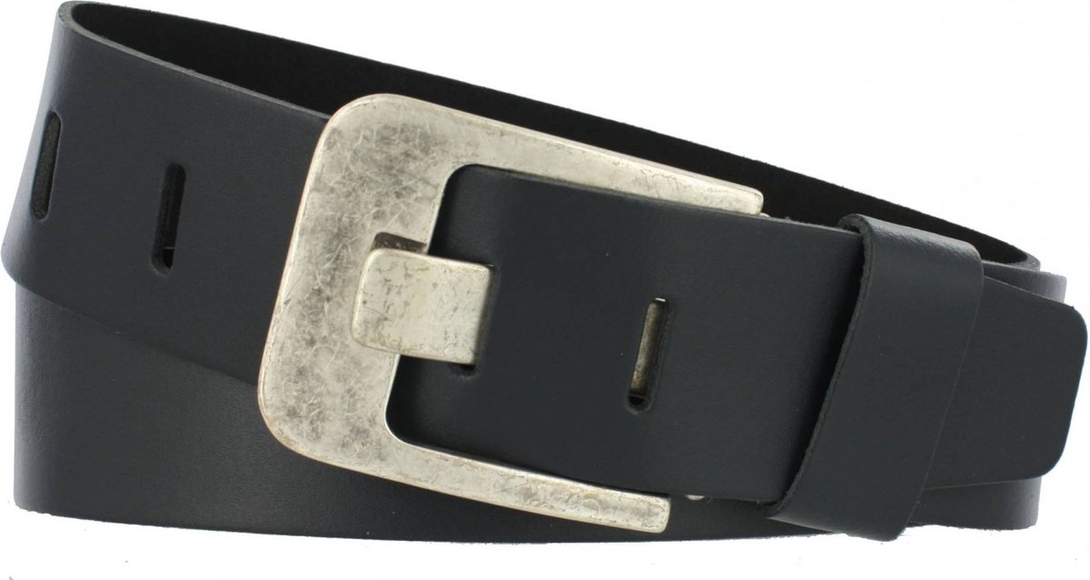 Leren Heren/Dames Riem | 5cm breed | Riemmaat: 85cm (totale lengte: 100cm) | 100% echt leer | Kleur: navy | Nikkelvrije gesp