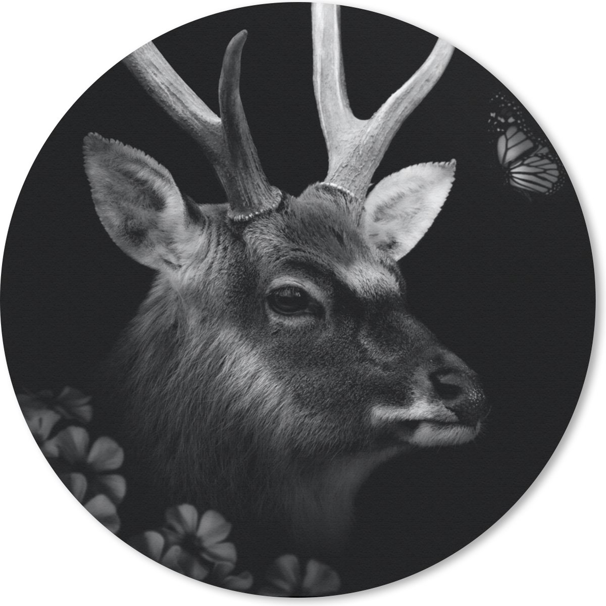 Muismat rond 20x20 cm - Mousepad Dieren - Hert - Jungle - Zwart - Wit - Ronde muismatten