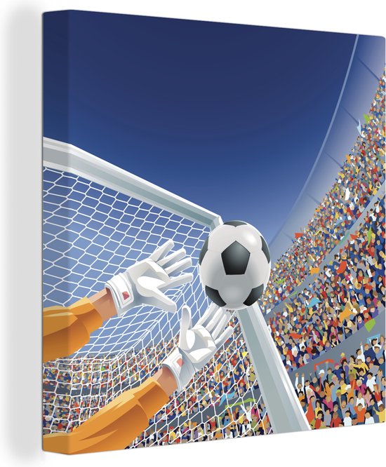 Canvas Schilderij Een illustratie van een keeper die de voetbal tegenhoudt - Jongetje - Meisjes - Kind - 20x20 cm - Wanddecoratie