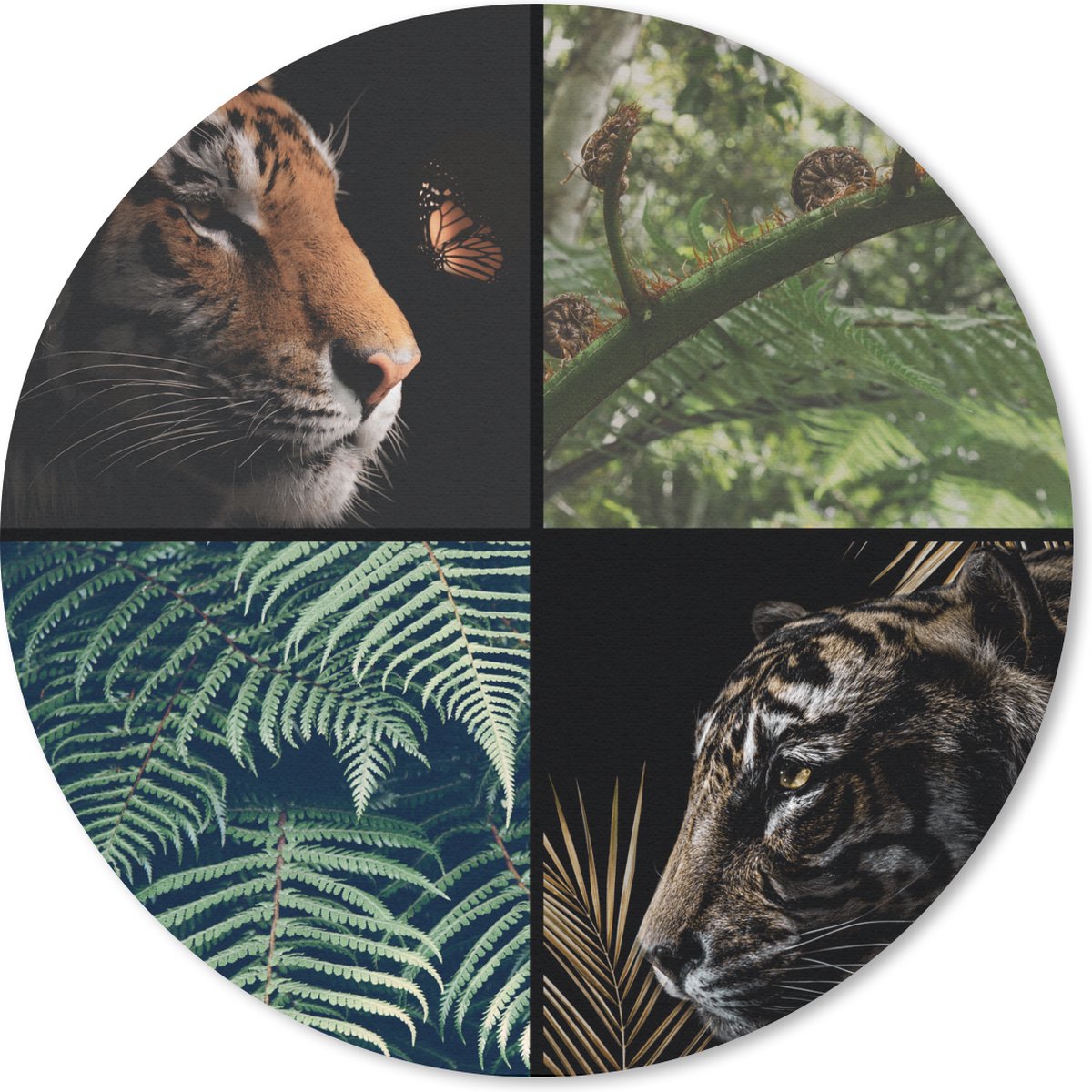 Muismat rond 20x20 cm - Mousepad Tijger - Planten - Boom - Vlinder - Ronde muismatten
