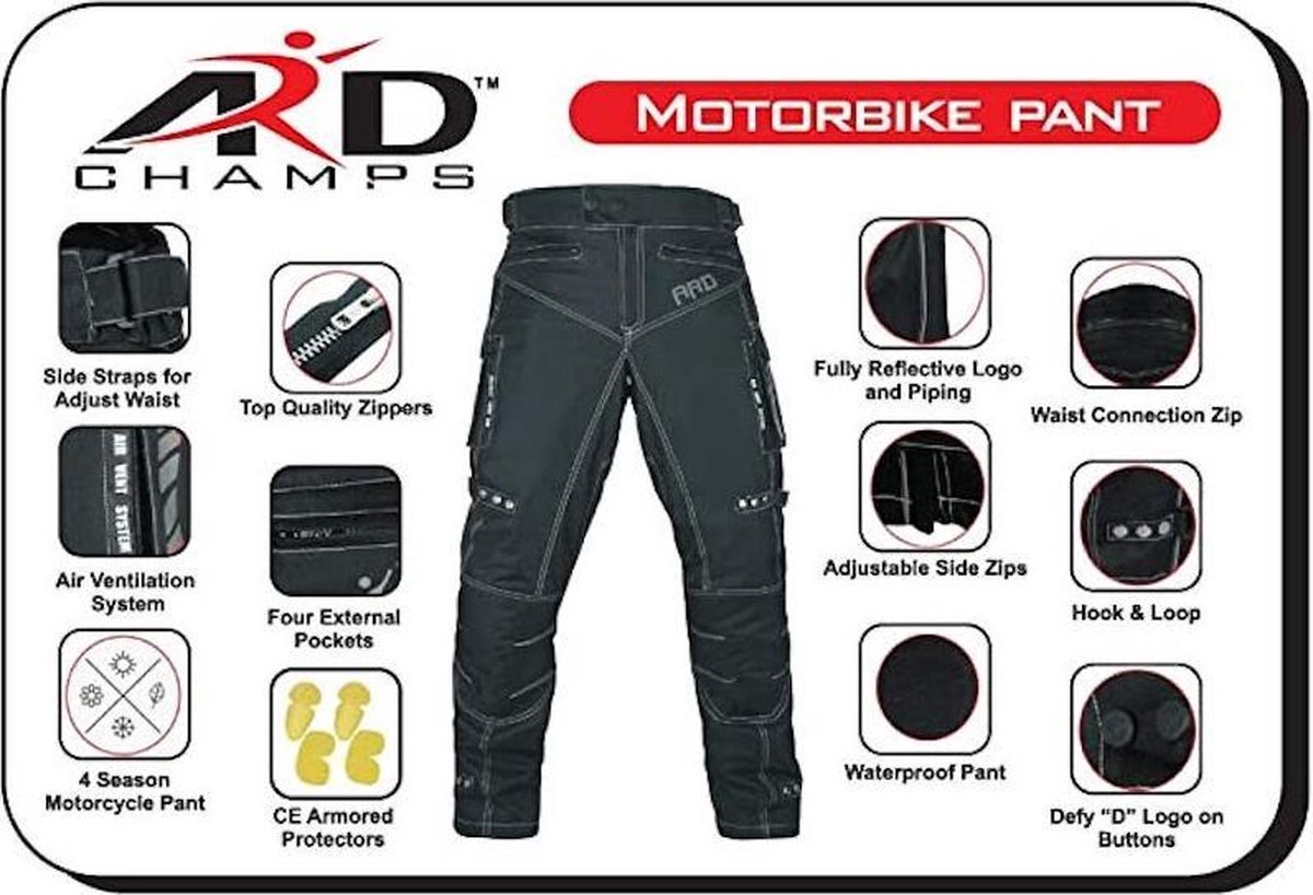 Motorbroek voor heren Dual Sport Motocross Motorbroek Rijden Overbroek Enduro Adventure Touring Waterproof CE Armored All-Weather - (Waist 32''-34'' Length 34'') - Motorcycle Pants Riding Overpants Enduro Waterproof CE Armored All-Weather – foto 8