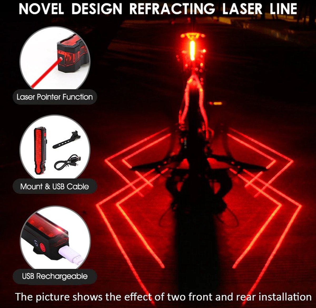 Fietsverlichting USB Oplaadbaar Fiets Achterlicht LED Laser