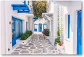 Grieks Straatje - Griekenland - 90x60 Canvas Liggend - Bloemen