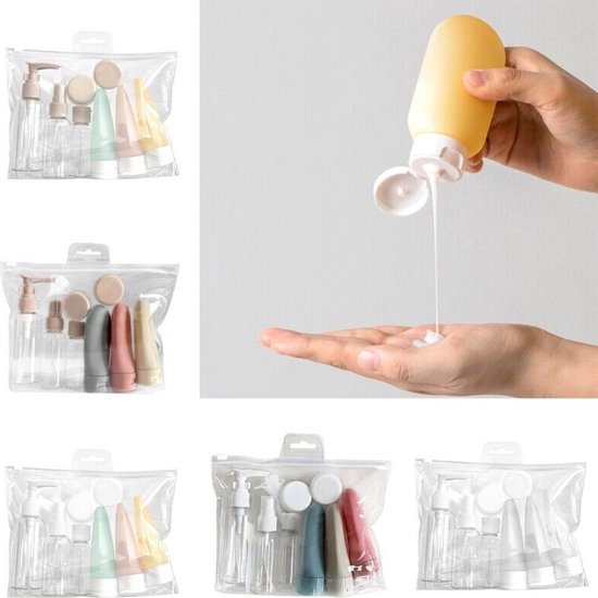 Set reisflessen, creatieve 4-in-1 georganiseerde lekbestendige toiletartikelen in reisformaat, navulbare reisvloeistof/lotioncontainerkit, reisfles (grijs), Grijs, 67*67*170mm, Compact
