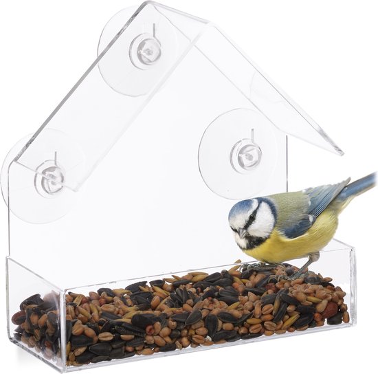 Vogelvoederhuis raam - 3 zuignappen - voederstation vogel - voedersilo voersilo
