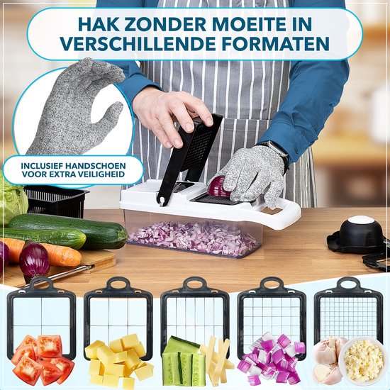 12-in-1 Groentesnijder met 6 Roestvrijstalen Messen - Mandoline Groenteschaaf voor Het