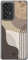 Casimoda® hoesje - Geschikt voor Samsung Galaxy A52 5G - Abstract Almond - 2-in-1 case - Schokbestendig - Geometrisch patroon - Verhoogde randen - Bruin/beige, Transparant