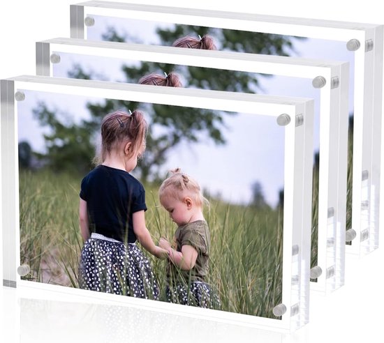 Acryl 10 x 15 cm fotolijst, 3-pack, Clear Photo Display, magnetische fotolijst voor familie, huisdieren, vrienden, warme foto's, fotolijst voor kantoor, thuis, 10 mm + 10 mm dik