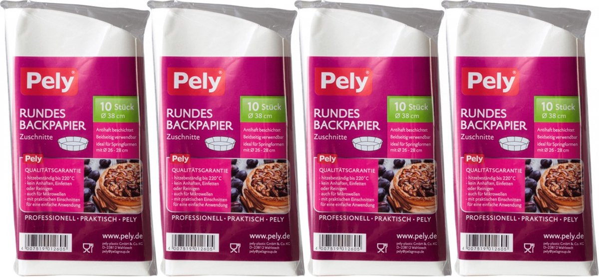 Pely® | 4 x 10 stuks rond bakpapier | rond- 38 cm Ø | springvorm bakpapier | voor oven en magnetron |