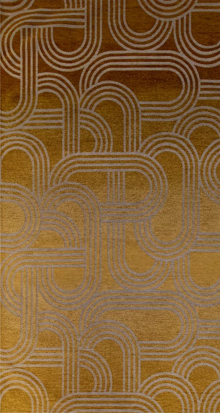 Vloerkleed Disco geel met geometrische lijnen en cirkels - Tapijt - 80 x 150 cm