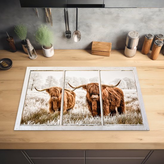 KitchenYeah® Inductie beschermer 74x48 cm - Schotse hooglander - Doorkijk - Koe - Kookplaataccessoires - Afdekplaat voor kookplaat - Inductiebeschermer - Inductiemat - Inductieplaat mat