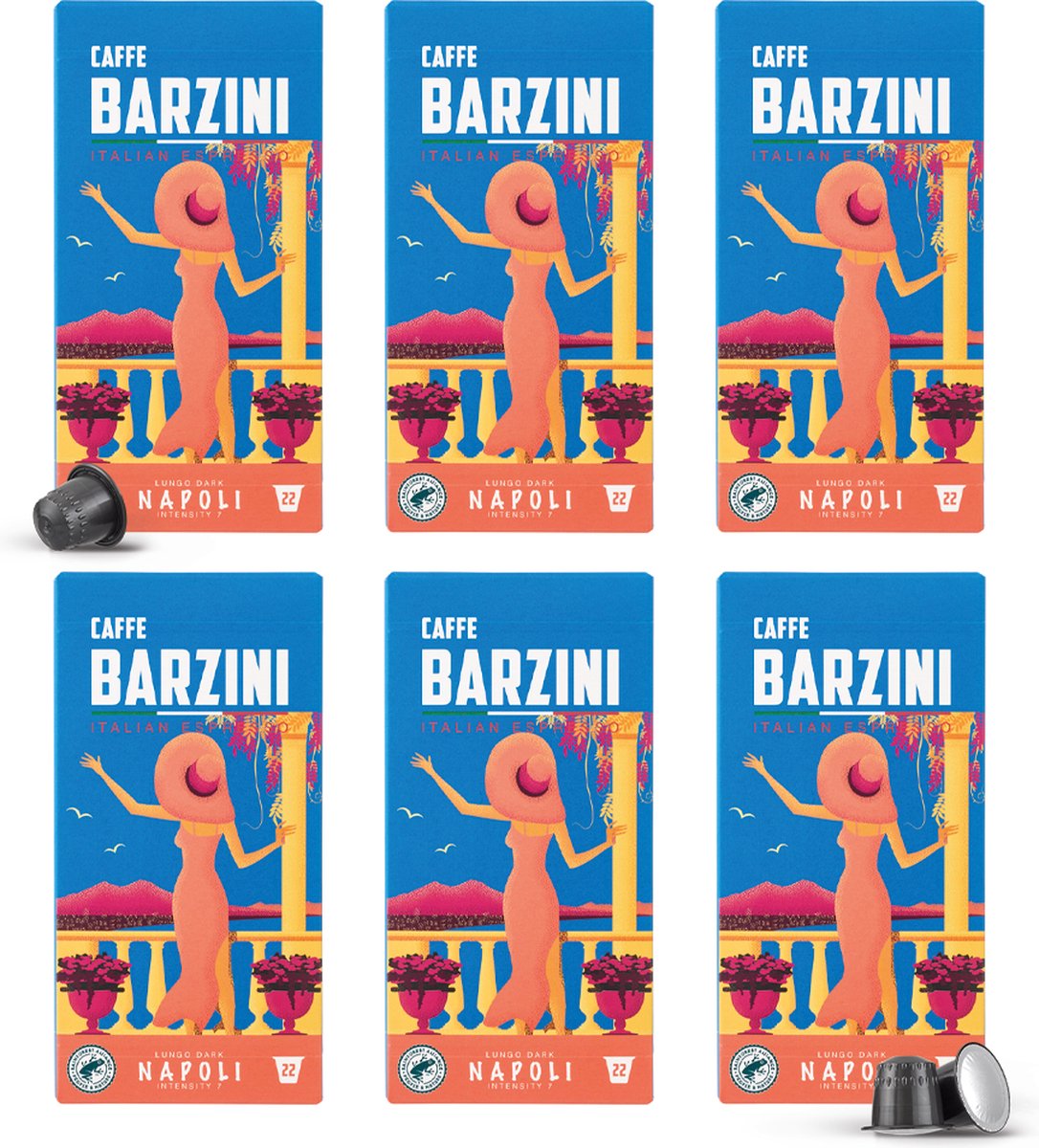 Barzini Napoli- lungo - 132 koffiecups- Nespresso compatibel -medium roast - 6 x 22 cups